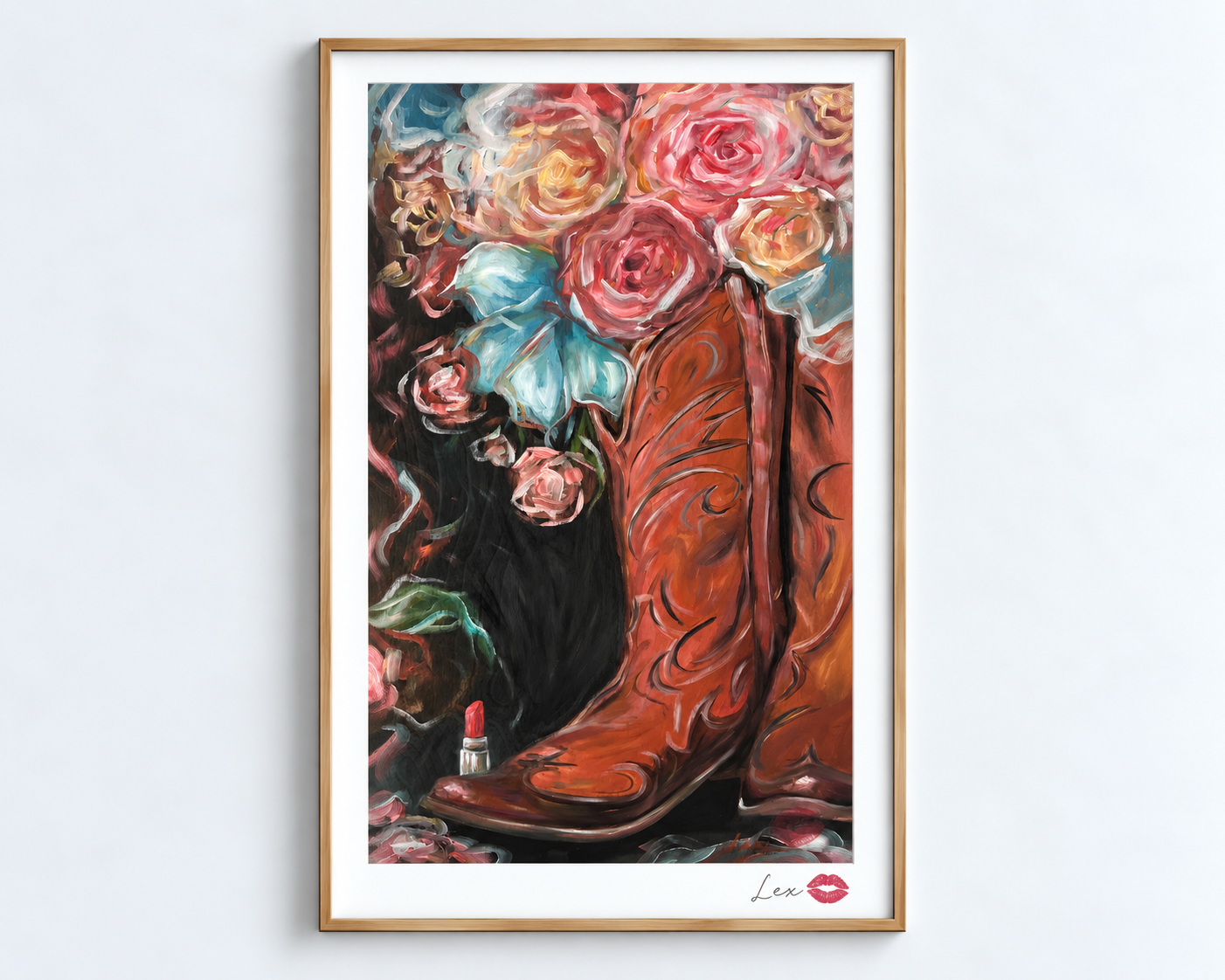 Bota vaquera entre rosas y pétalos erotikk