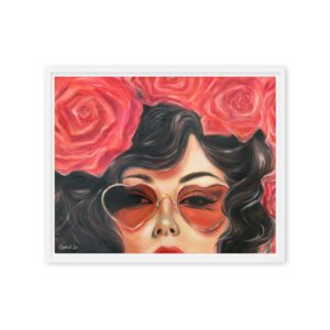 Through Rosey Heart Lenses – Feminine Portrait Wall Art, Bold Rose / Framed Canvas