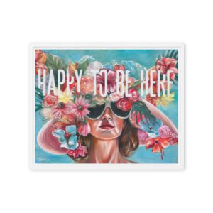 Happy to Be Here – Vibrant Floral Portrait Wall Art, Tropical Summer / Framed Canvas