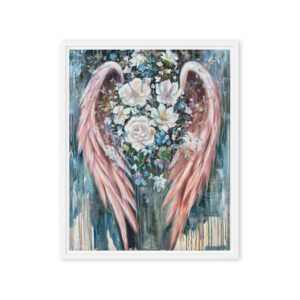 Blooming Angel Wings – Floral Wall Art Print, Peaceful Spiritual / Framed Canvas