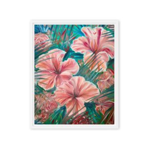 Tropical Whispers Tropical Whispers – Pink Hibiscus Floral / Framed Canvas