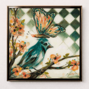 Songbird Lipstick Butterfly – Original Oil Painting | Small Feminine Wall Art