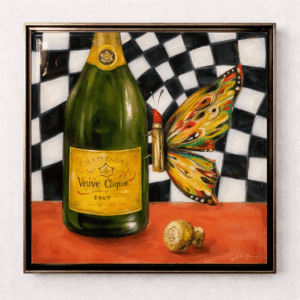 Champagne Celebration Lipstick Butterfly – Original Oil Painting | Small Feminine Wall Art