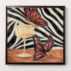 Lipstick Butterfly Besties - Original Oil Painting | Small Chic Feminine Art