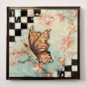 Cherry Blossom Lipstick Butterfly - Original Painting | Small Feminine Chic Art