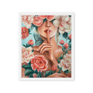 A Woman's Secret - Floral Woman Portrait Print, Feminine, Romantic Garden Art / Framed Canvas