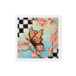 Cherry Blossom Lipstick Butterfly – Feminine Floral Wall Art / Framed Canvas