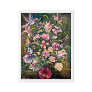 Birdie Kisses & Goldfish Wishes – Whimsical Floral Wall Art | Framed Canvas