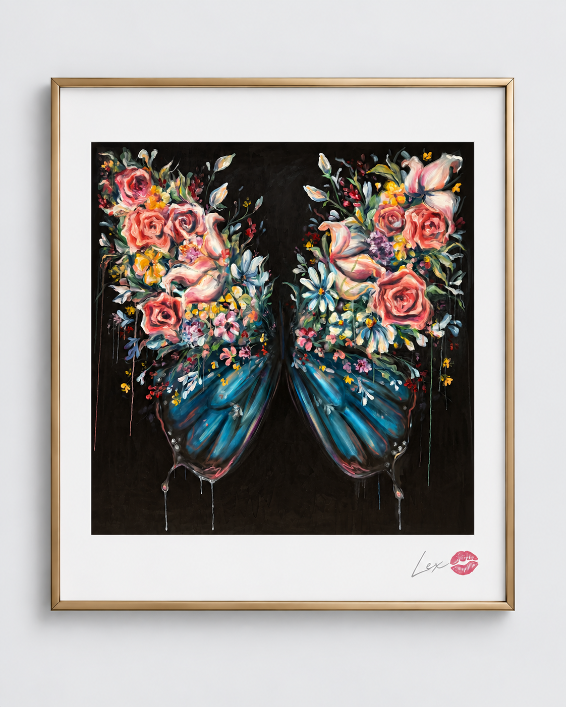 Mariposa floral de alas goteantes